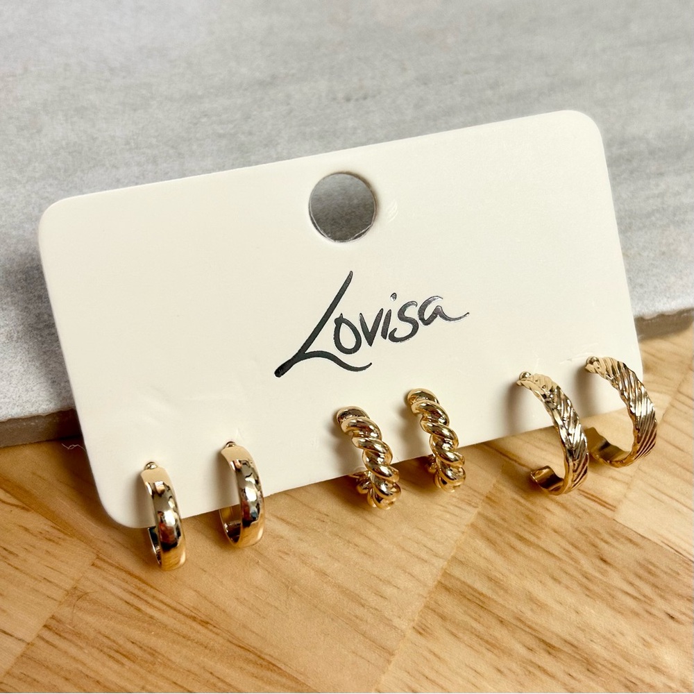 EARRINGS 🛟 Lovisa Gold Plated Textured Hoops 3-Pack